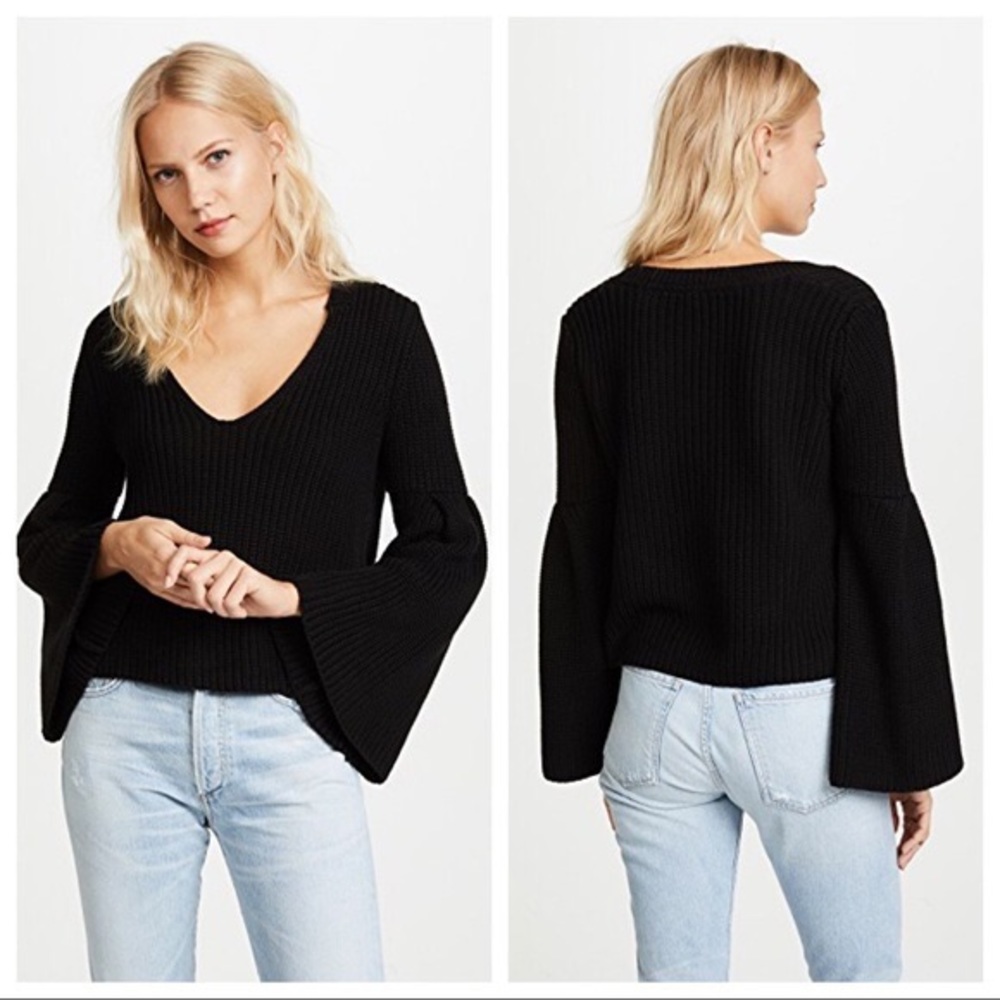 Free People Bell Sleeve Black Pullover Sweater | Small